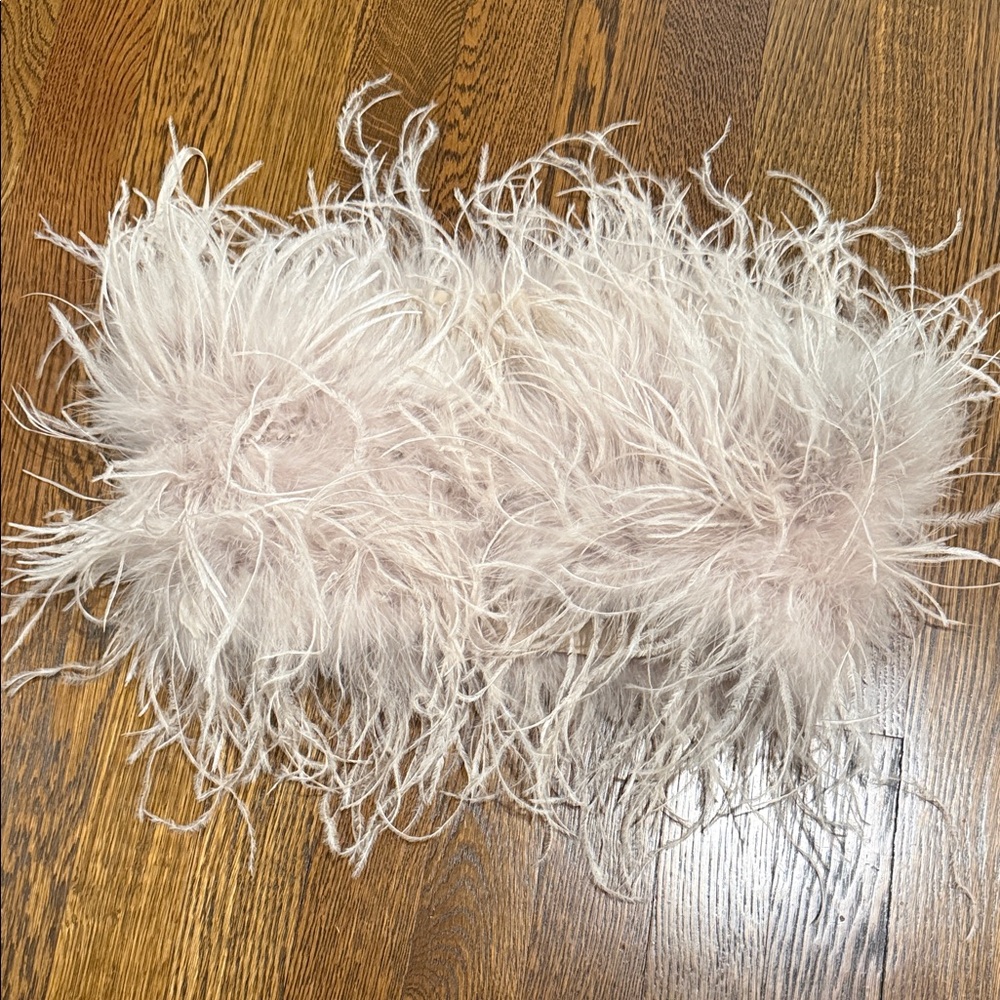 Lamarque Zaina Blush Feathered Off-Shoulder Crop Top - Picture 4 of 6